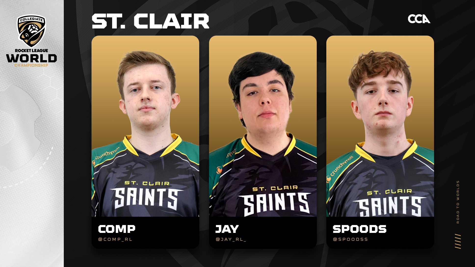 St. Clair Road to Worlds header with images of Comp, Jay, and Spoods..
