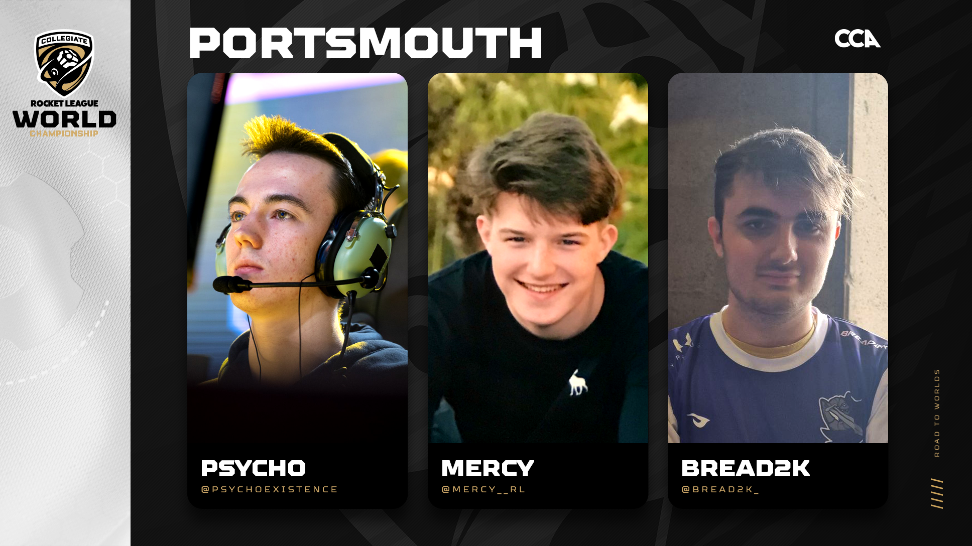 Portsmouth University Road to Worlds header with images of Psycho, Mercy, and Bread2k